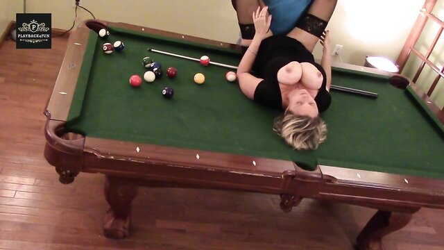 Amateur MILF wife gets roughed up on pool table with huge tits bouncing