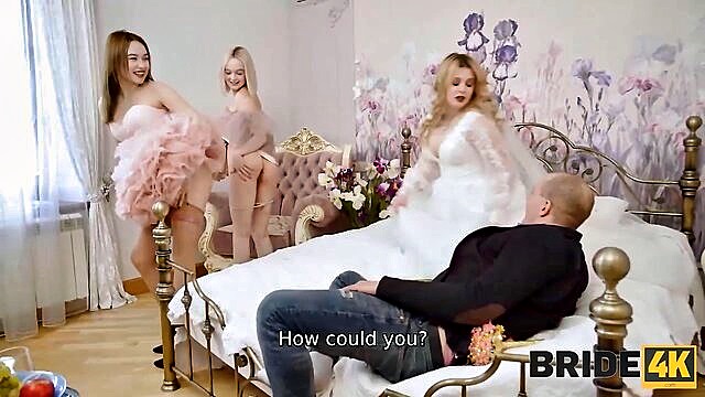 Wedding bride gets fucked by her friends in a wild foursome