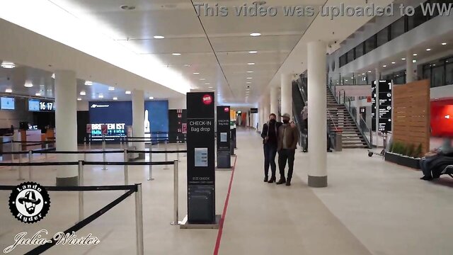 Blonde milf and her lover get caught in public airport sex