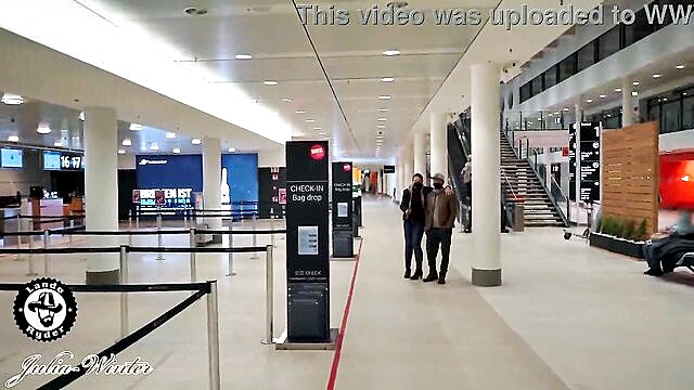 Blonde milf and her lover get caught in public airport sex