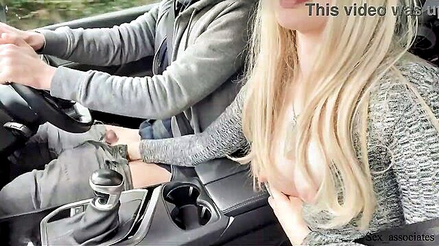 Amazing handjob while driving! Huge load. Cum eating. Cum play. Goodporn by Sex Associates.