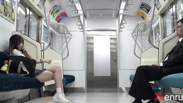 A petite Japanese teen gets her feet worshiped and fucked on the train